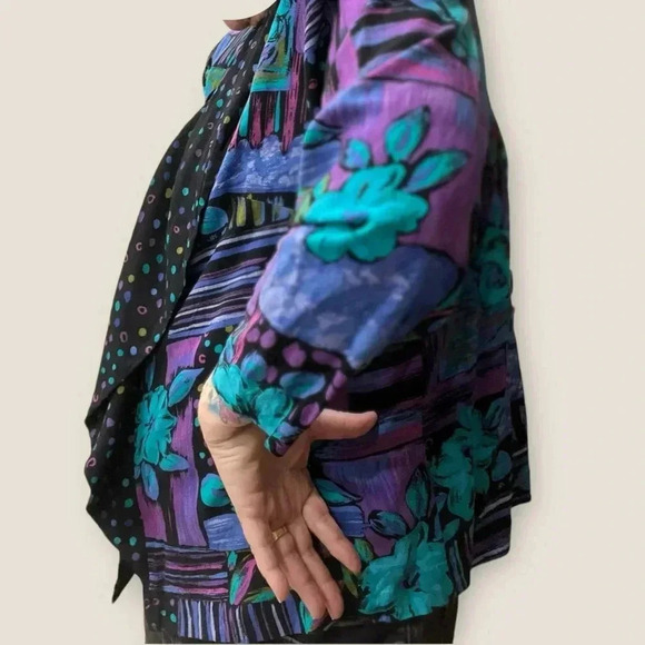 Vintage 80’s/90’s Colorful floral polka dot Living color geometric hip hop top - Picture 6 of 11